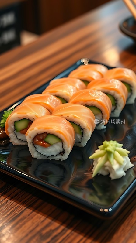 三文鱼寿司卷配黄瓜和奶油酱