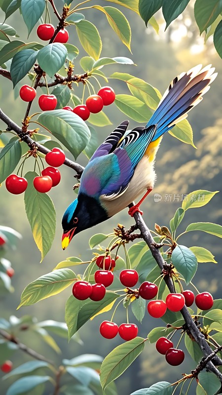 五彩鸟啄樱桃