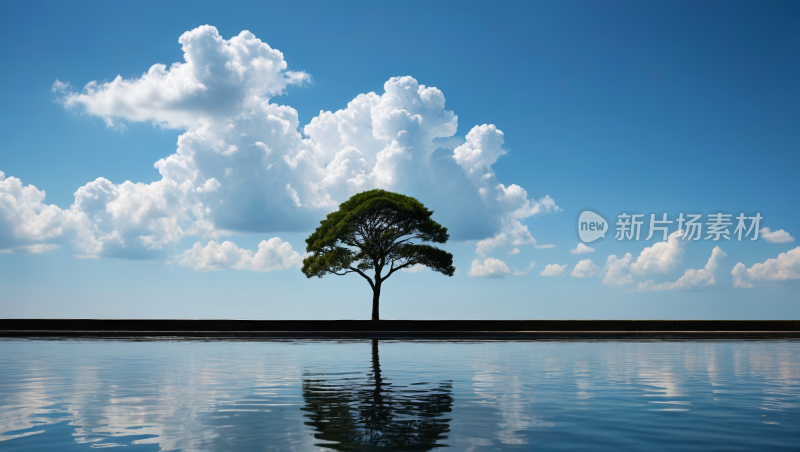 湖泊中一棵树高清风景风光图片