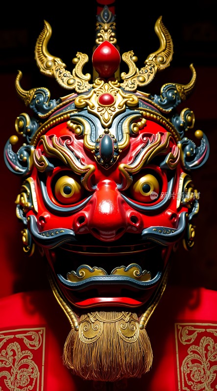 红色面具金饰点缀威武壮观