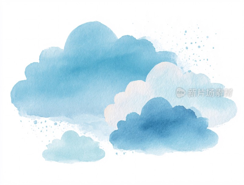 水彩风格蓝色云朵插画