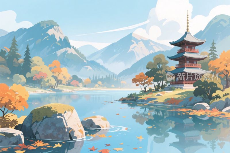 古风山水风景插画