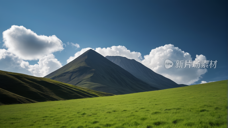 一片绿色的田野背景是山风景图片