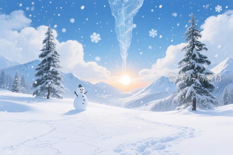 冬日雪景雪人风景
