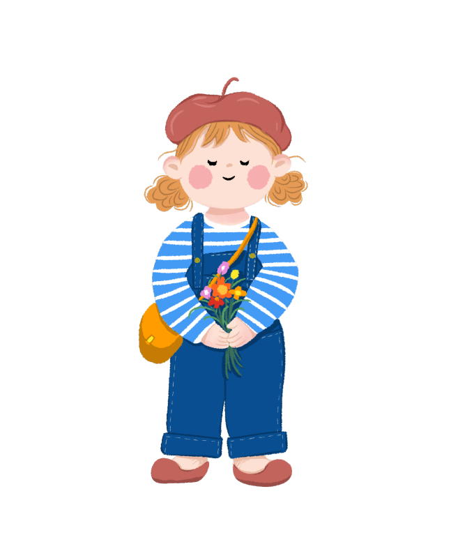 抱花的可爱条纹装小女孩