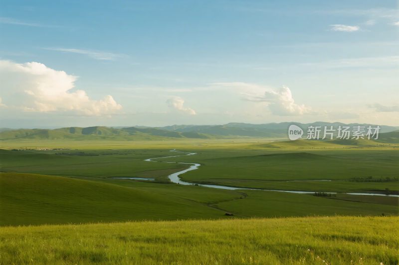 广袤草原上的蜿蜒河流