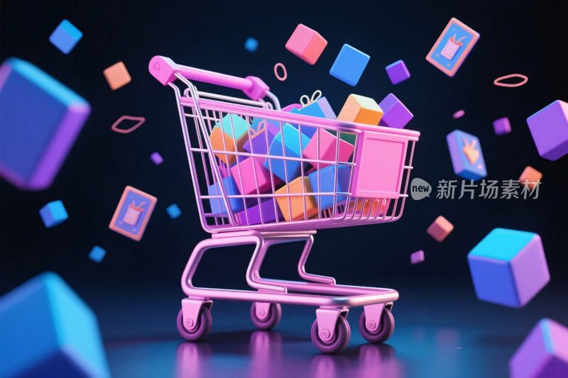 购物车彩色方块场景