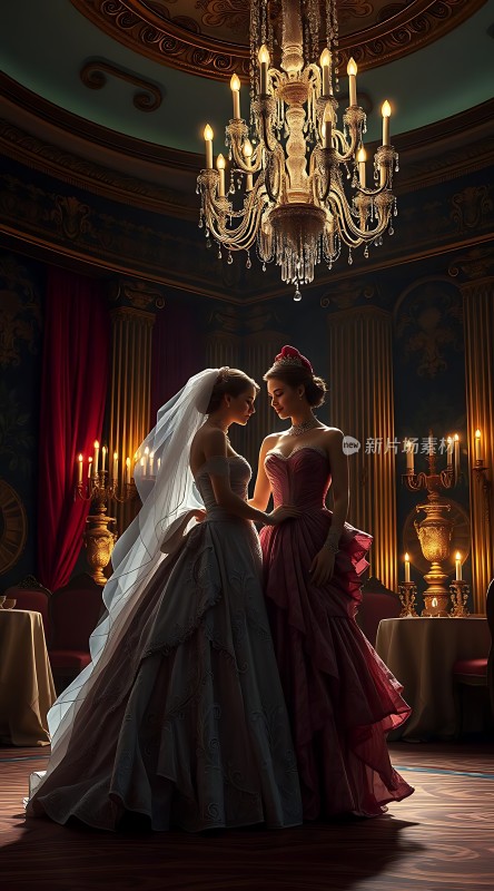 华丽舞会上的新娘与伴娘