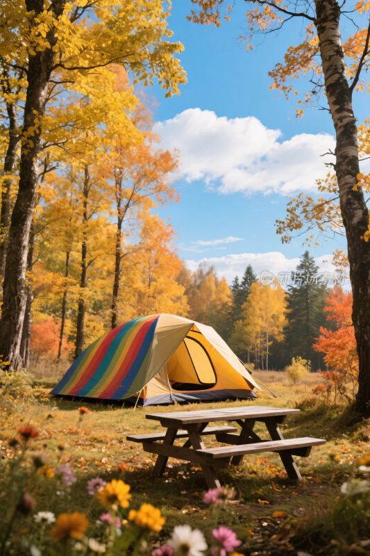 森林秋景帐篷露营
