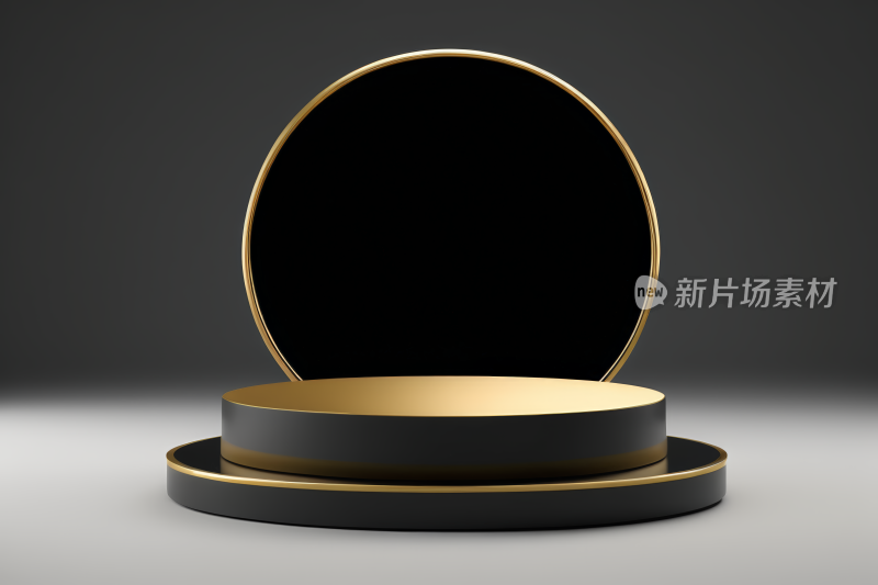 黑色背景的圆形黑色和金色讲台特写图片