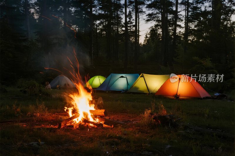 森林中露营篝火场景