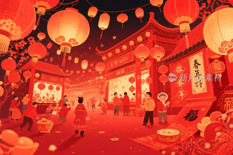 传统节庆灯会插画