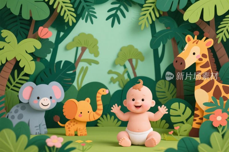 森林中的婴儿与动物