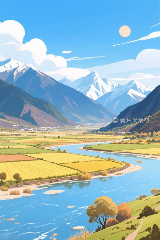 山水田园风景插画