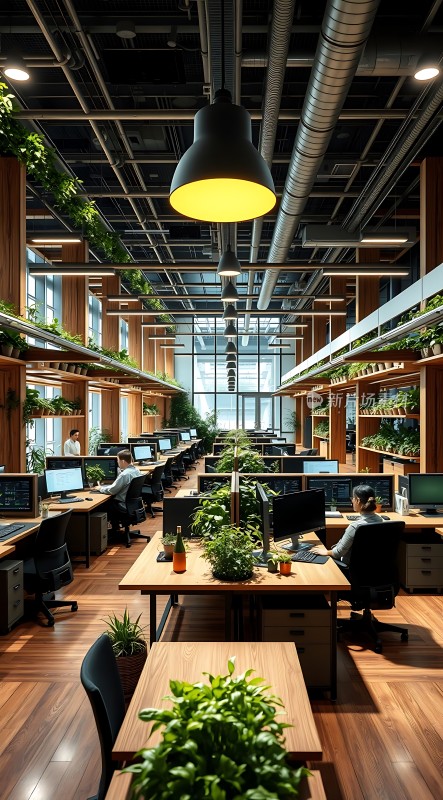 现代办公空间绿意盎然的工作环境