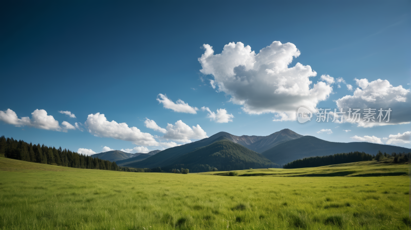 一片草地背景是高山风景图片