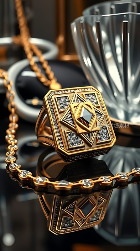 黄金钻石戒指项链展示