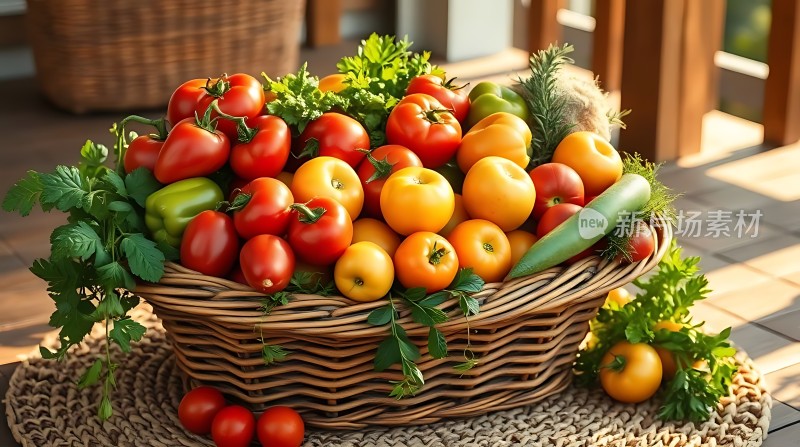 阳光下的多彩番茄篮子