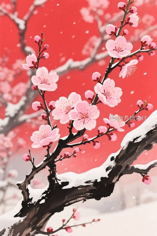 冬季梅花雪景插画