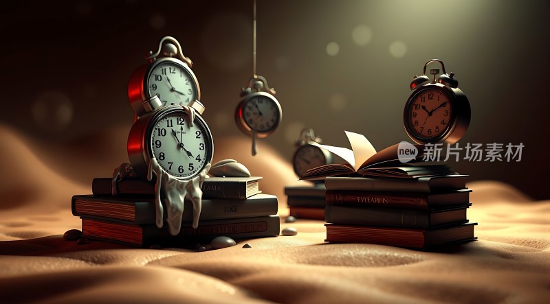 熔化的时钟与书籍