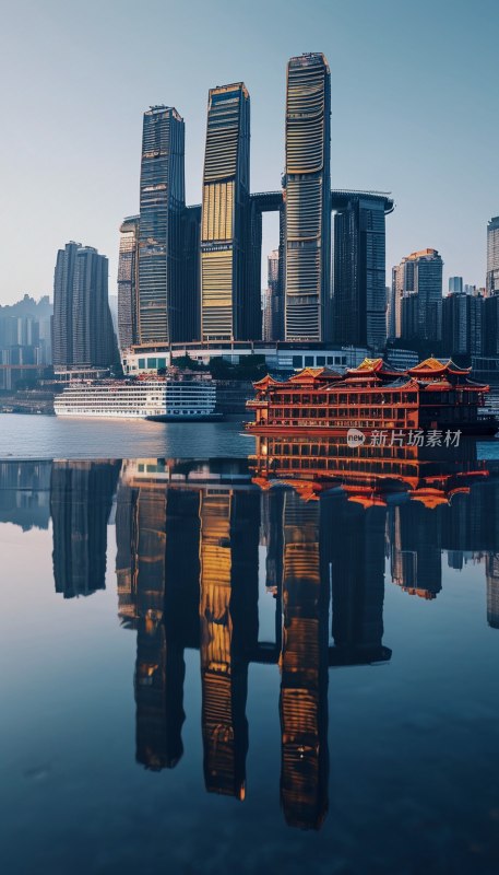 朝天门倒影夜色