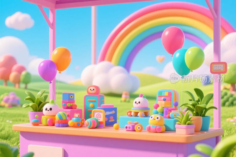 卡通玩具摊位插画