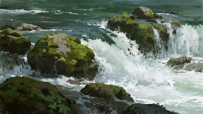 山间溪流中的岩石与流水