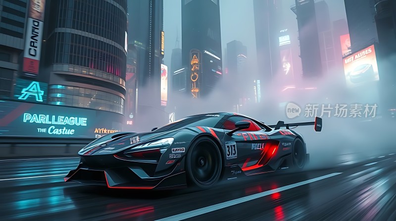 赛博朋克之夜疾驰的未来座驾