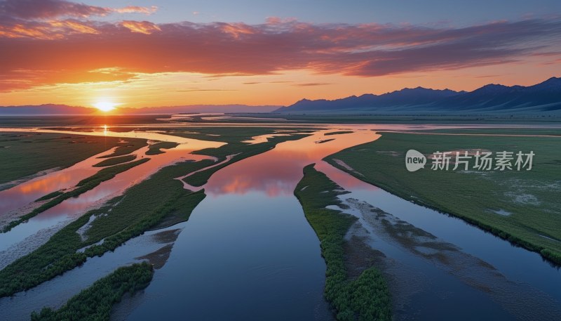 伊犁湿地日出美景