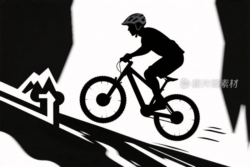 山地骑行剪影插画