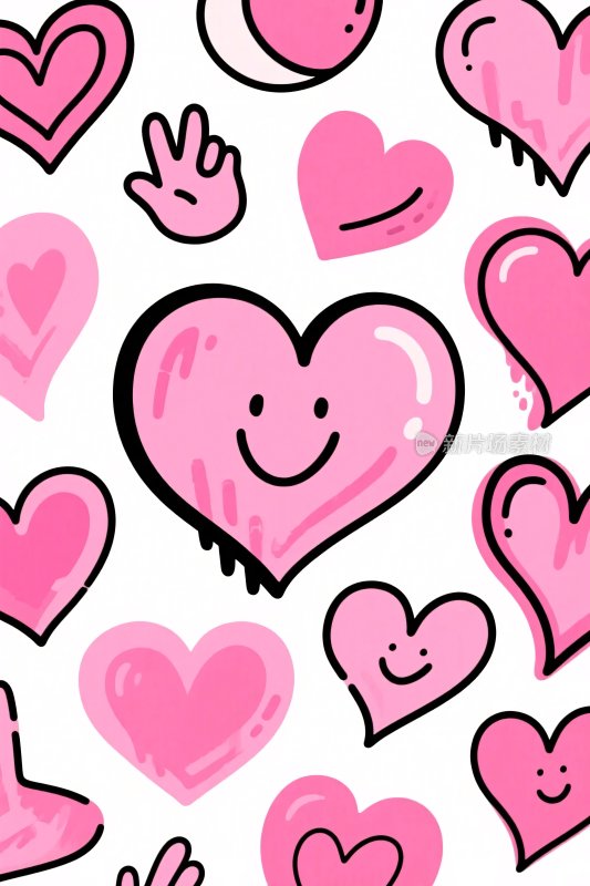 粉色爱心笑脸插画