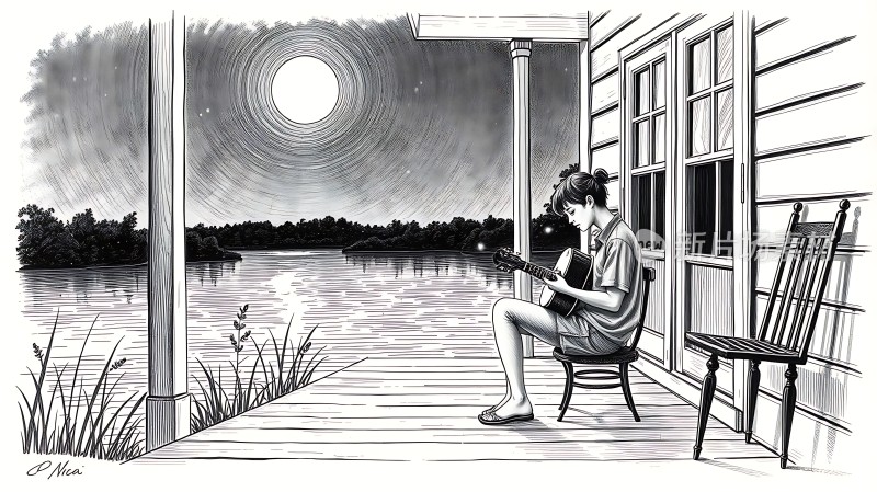 湖畔月光下的吉他旋律