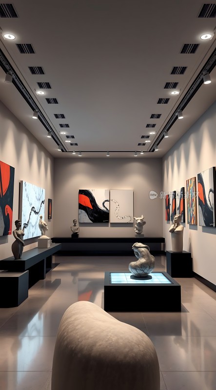 艺术殿堂雕塑与画作共舞