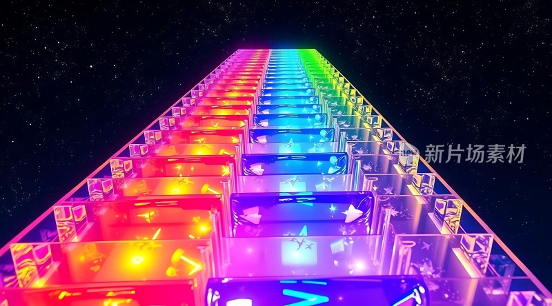 彩虹玻璃阶梯通往星空