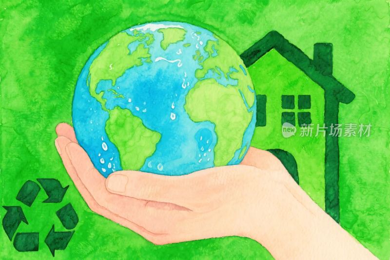 手绘托地球环保插画