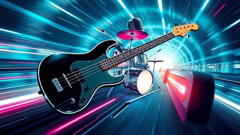 音乐风暴电吉他、鼓与麦克风