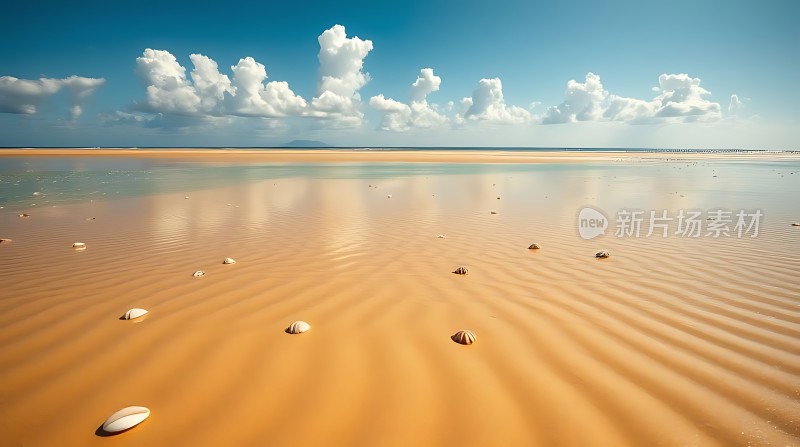 阳光下的沙滩与贝壳
