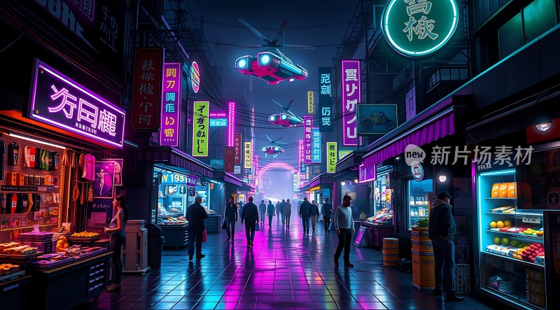 霓虹灯下的未来都市风情街