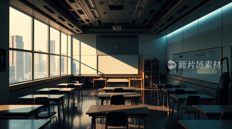 阳光洒满教室城市天际线映入眼帘