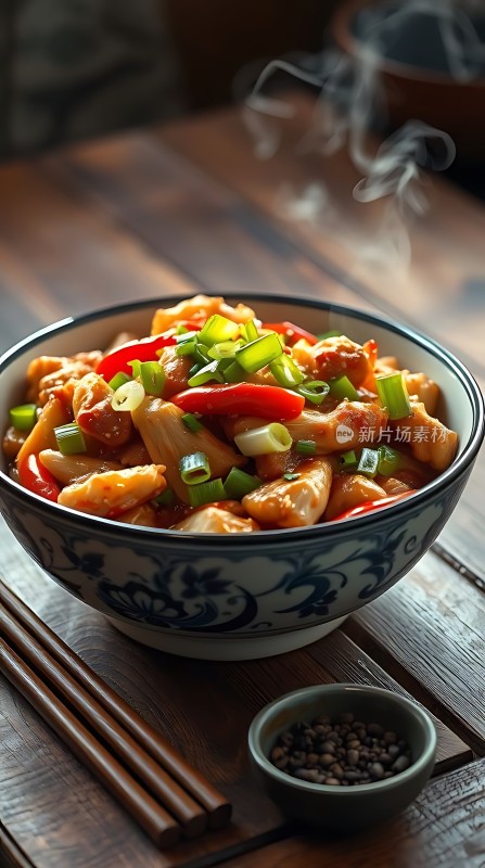 香辣鸡丁配青葱