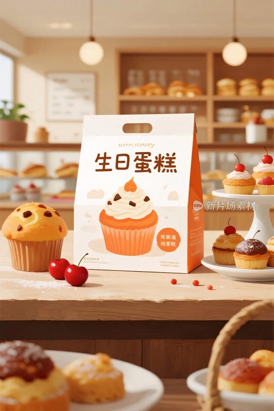 生日蛋糕烘焙场景插画