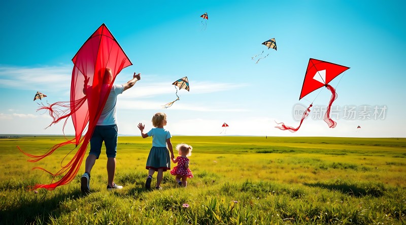 放风筝的一家三口