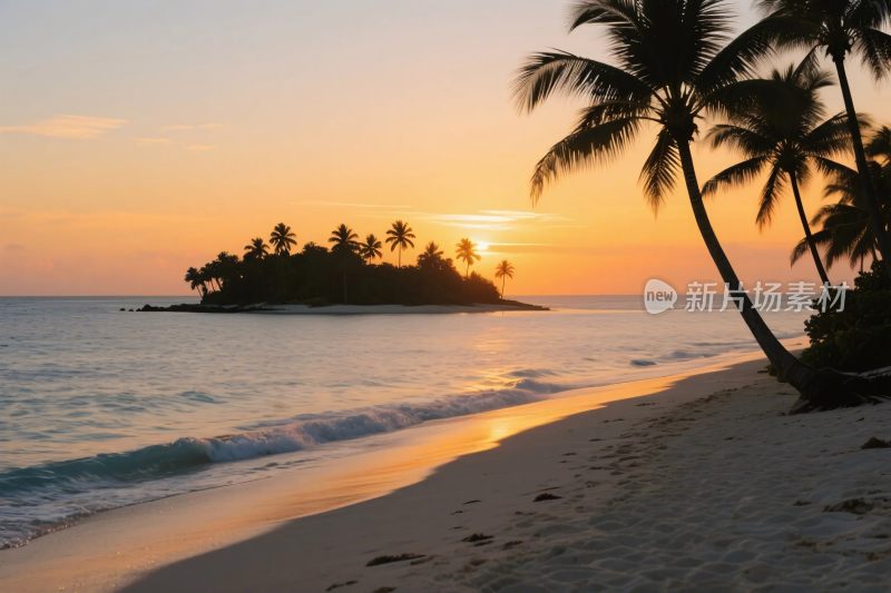海滩夕阳小岛风景