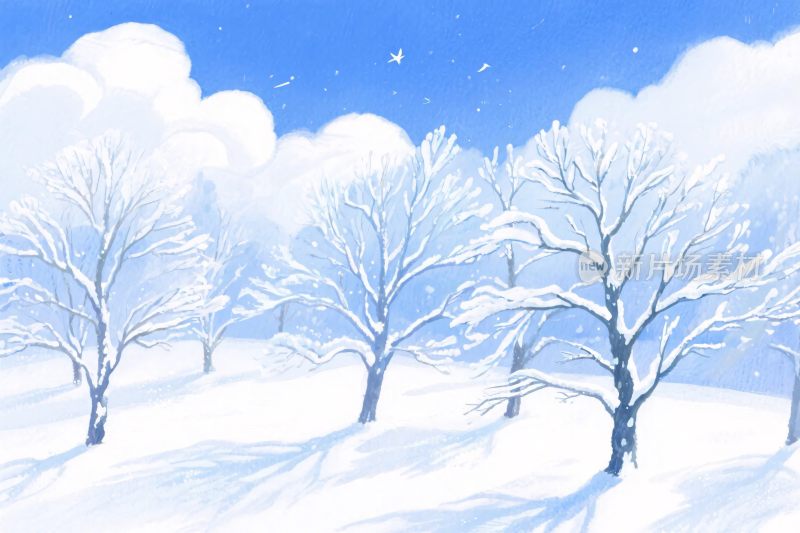 冬日雪景树林插画