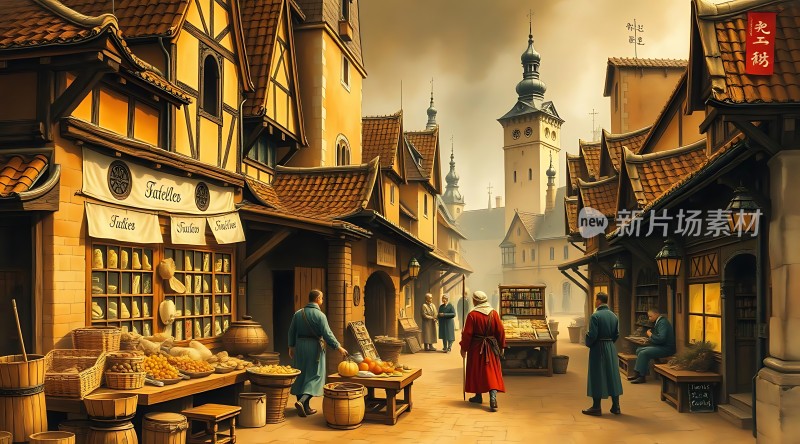 中世纪市场繁华景象