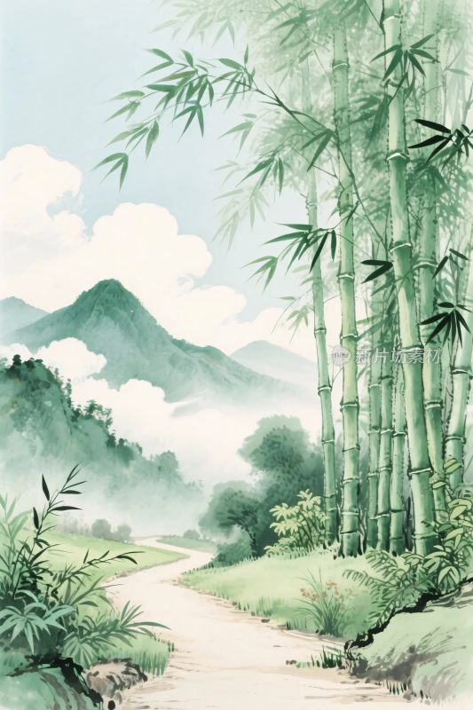 水墨山水竹林风景