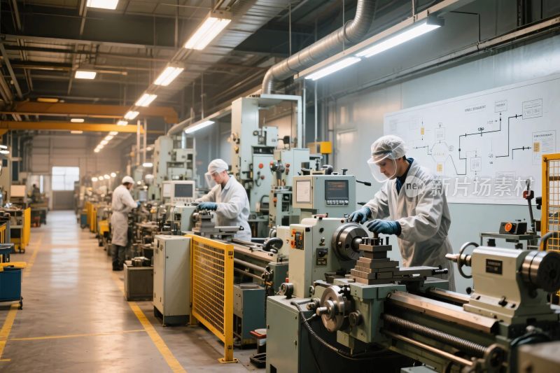 工厂内工人操作机器场景