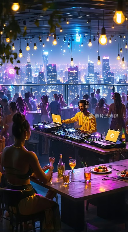 夜幕下的音乐派对DJ与观众共舞