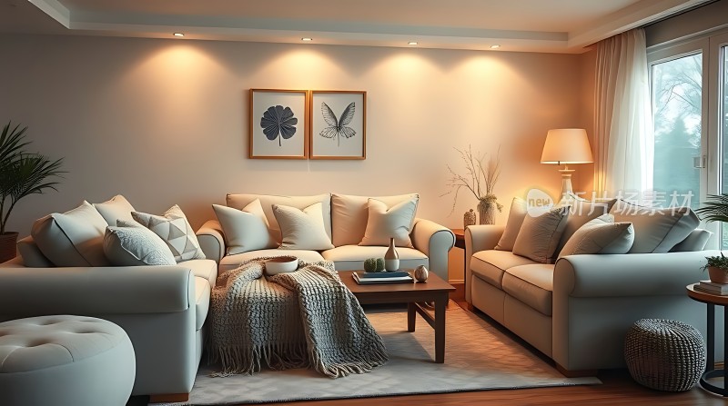温馨客厅舒适沙发自然装饰宁静生活