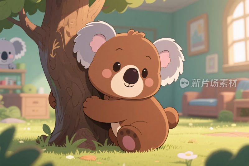 可爱考拉抱树插画